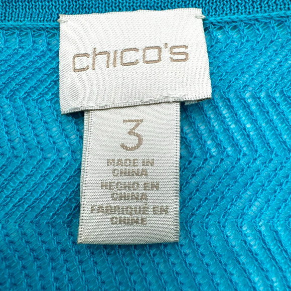 CHICO'S Women's XL Blue Harmony Cardigan Sweater Lightweight Herringbone Knit - Picture 4 of 8